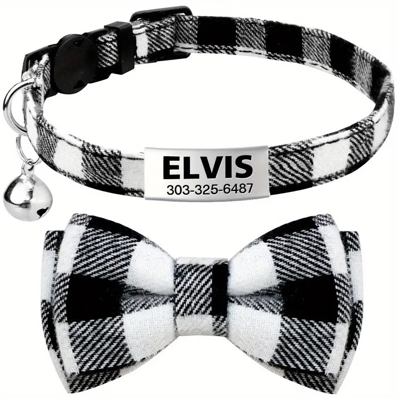 Cat Collar - Customised Bow Collar with Personalised tag
