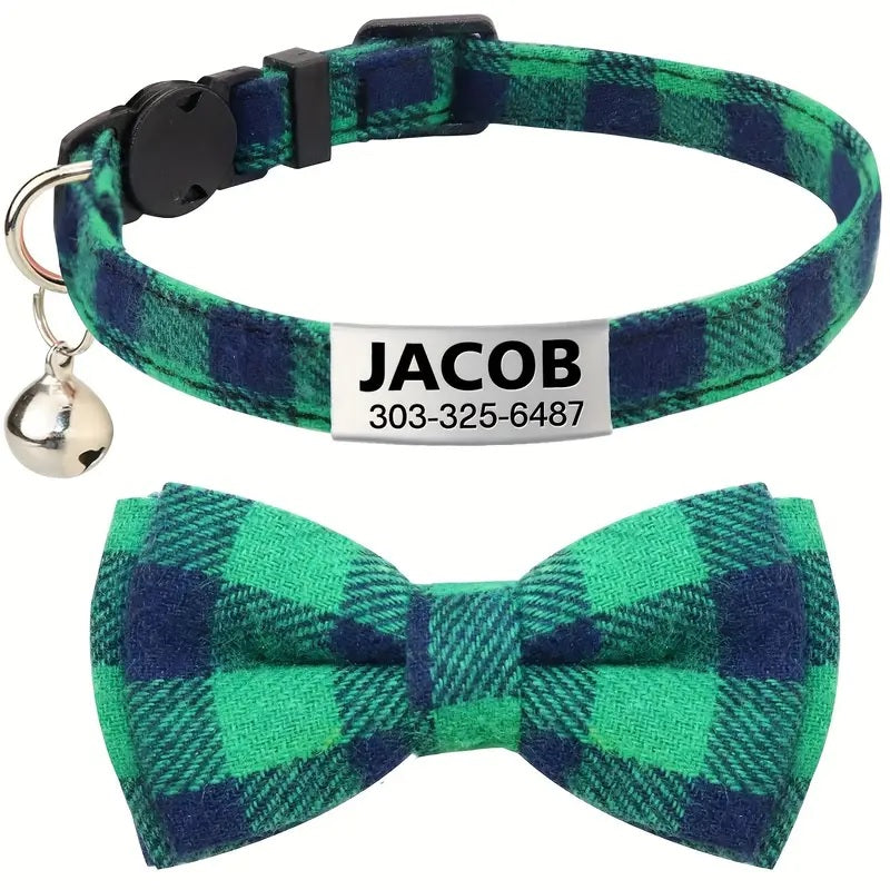 Cat Collar - Customised Bow Collar with Personalised tag