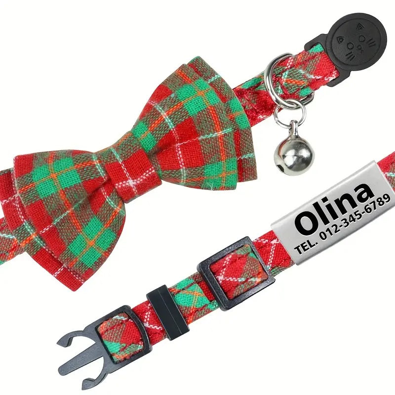 Cat Collar - Customised Bow Collar with Personalised tag