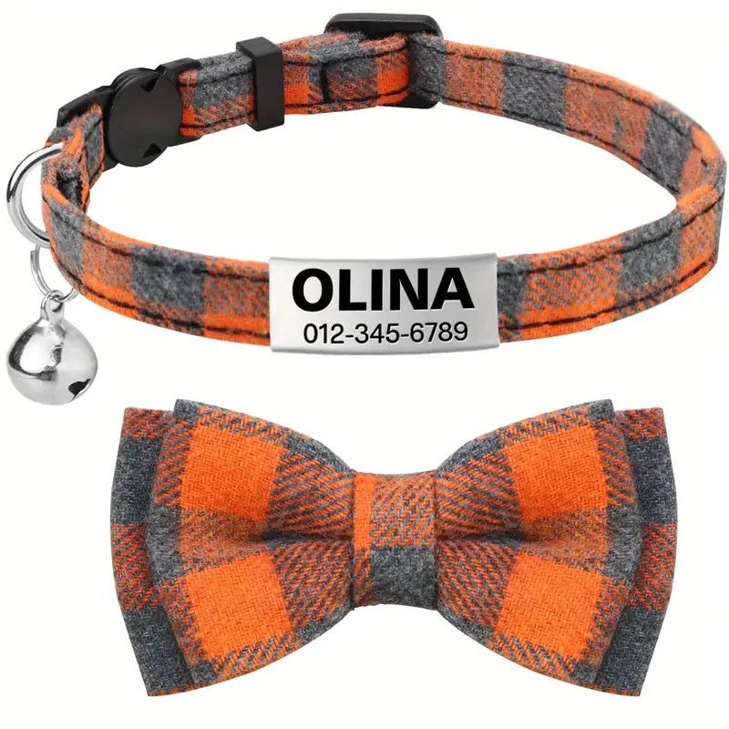 Cat Collar - Customised Bow Collar with Personalised tag
