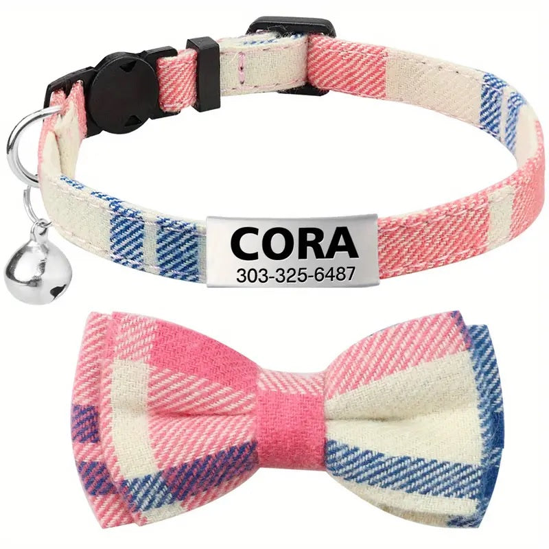 Cat Collar - Customised Bow Collar with Personalised tag