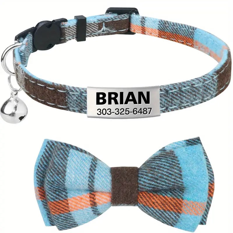Cat Collar - Customised Bow Collar with Personalised tag