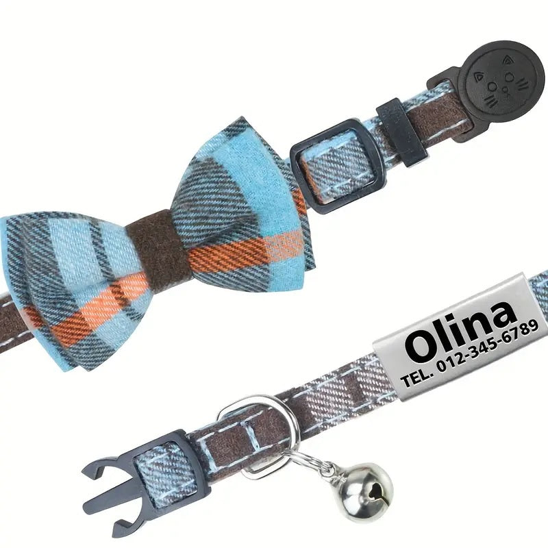 Cat Collar - Customised Bow Collar with Personalised tag