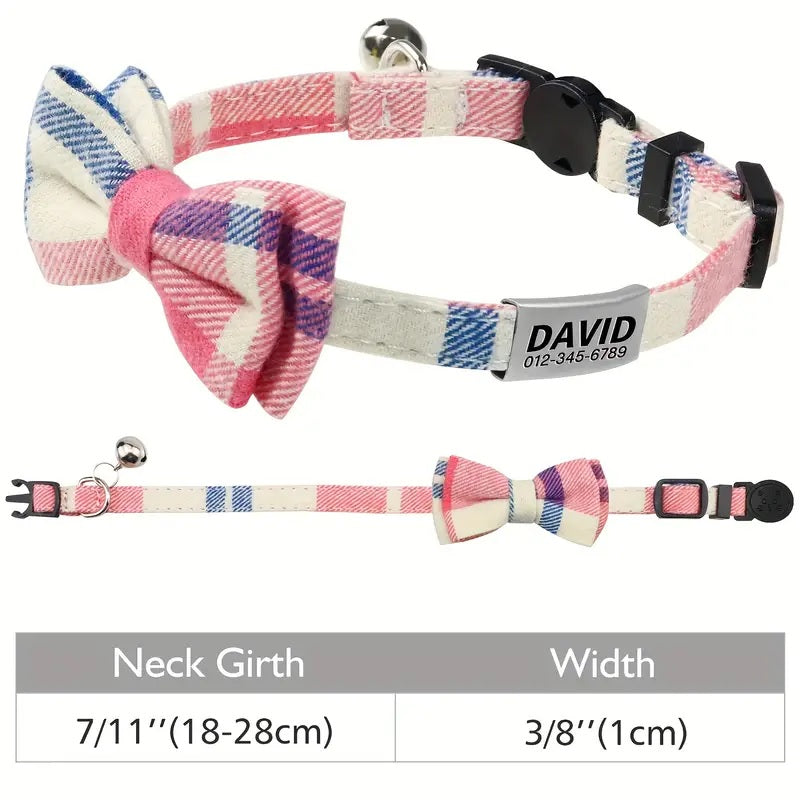 Cat / Pup Collar -  Customised Bow Collar with Personalised tag
